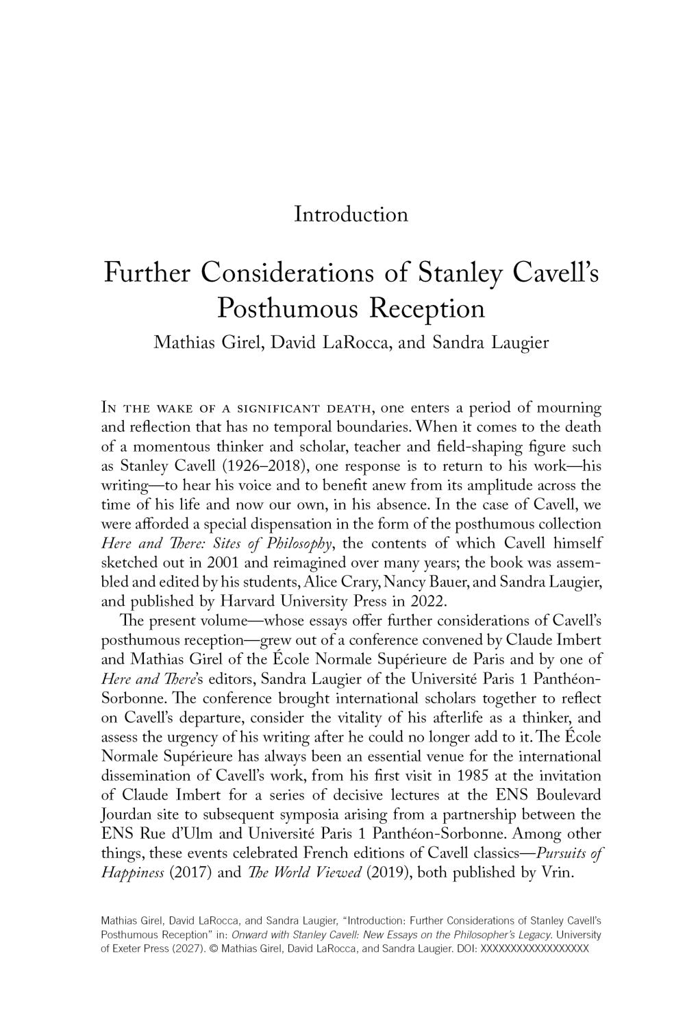 Onward with Stanley Cavell