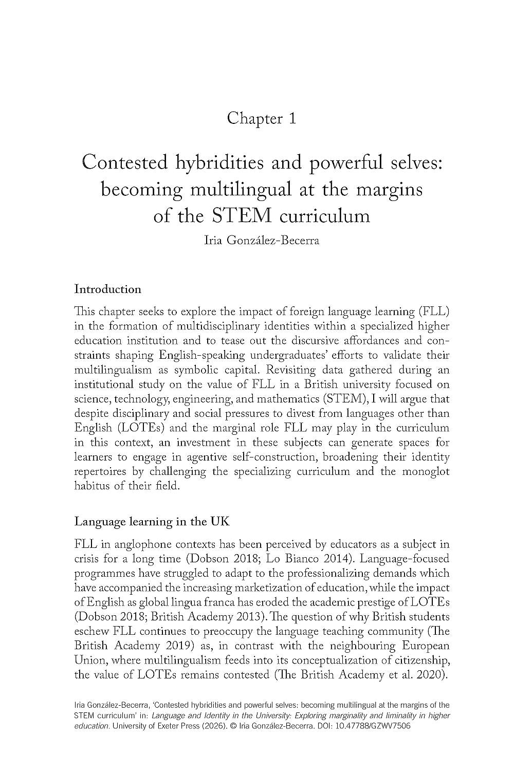 Language and Identity in the University