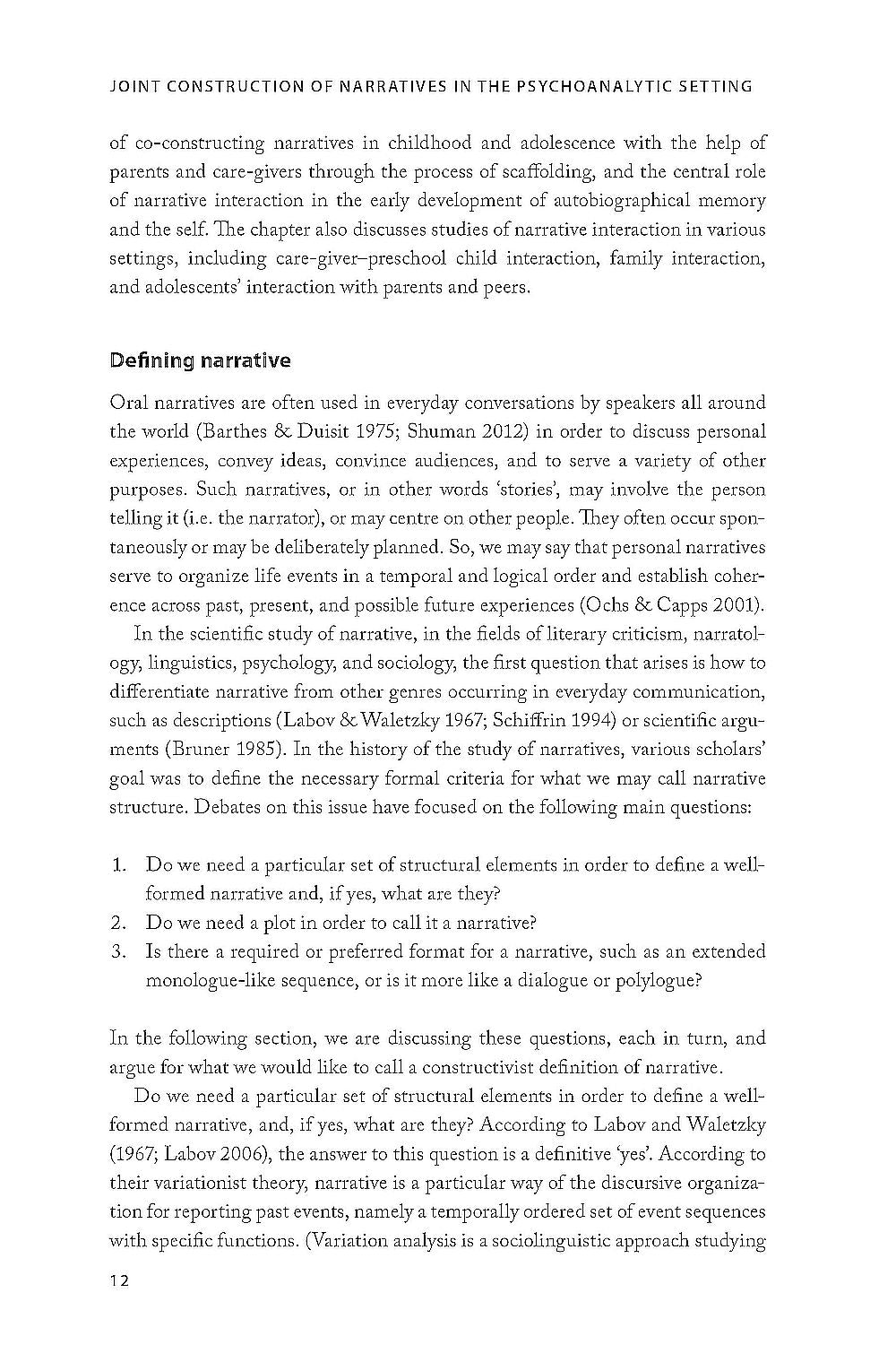 Joint Construction of Narratives in the Psychoanalytic Setting