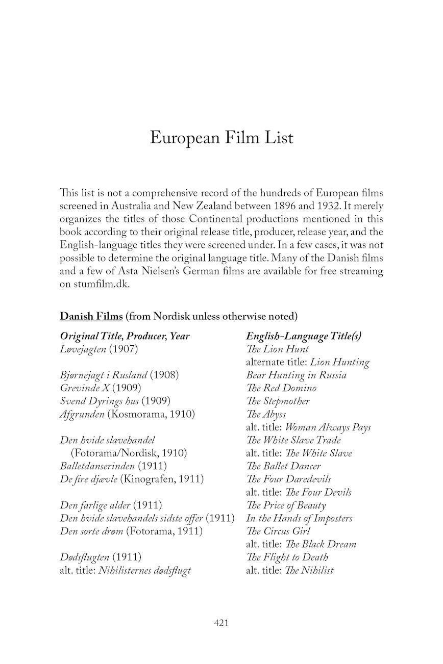 Screening Europe in Australasia